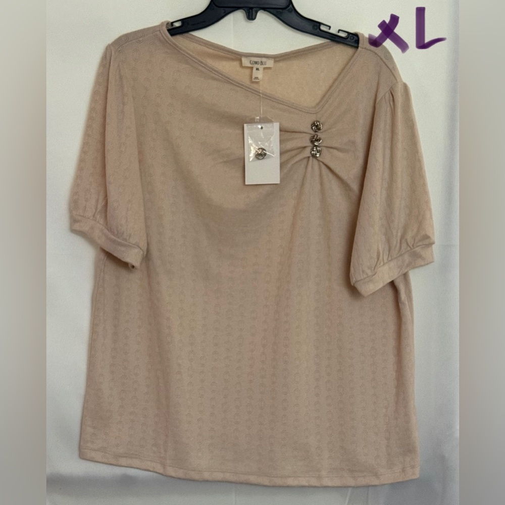 Comfy Co Beige Women's Blouse with Decorative Buttons